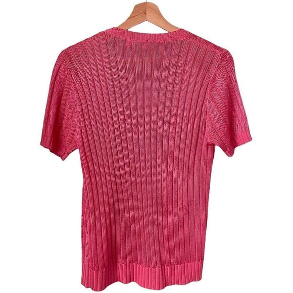 Vintage One on One Ribbed Knit Short Sleeve Front Button Sweater in Size - Picture 3 of 9